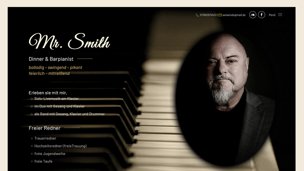 Referenzwebseite von Axel Winde Mr. Smith  erstellt durch wegwb Webdesign